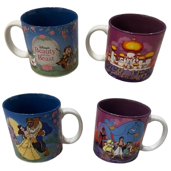 Two Disney Beauty and the Beast & Aladdin Mugs 90s Vintage Nostalgia Princess - Picture 1 of 15